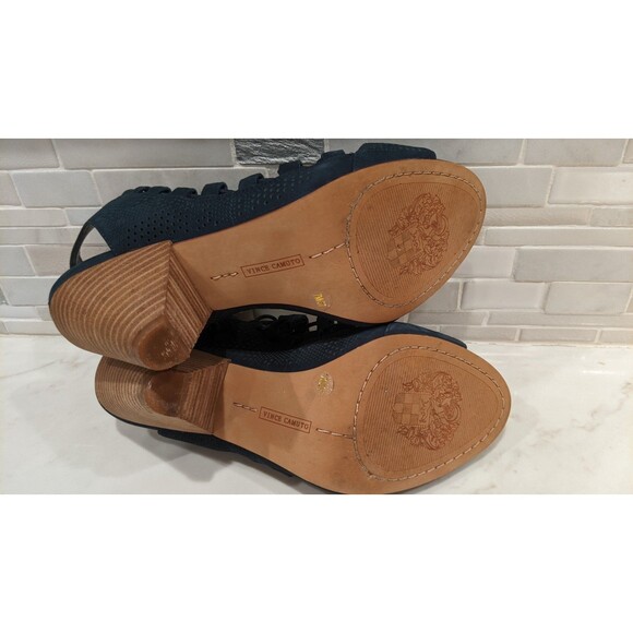 Women's Vince Camuto Eliaz Navy Blue Caged Peep Toe Cone Heel Sandals SZ 7 - Picture 8 of 14